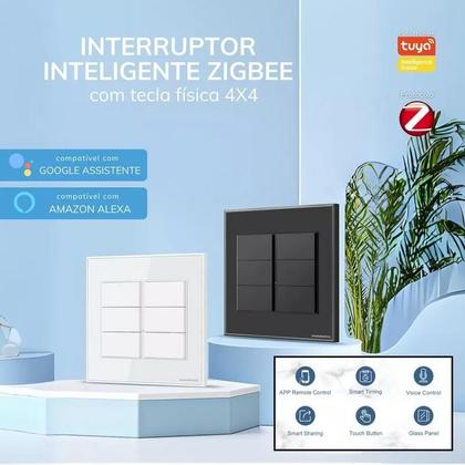 Imagem de Interruptor 4x4 com tecla fisica 6 botoes zigbee preto