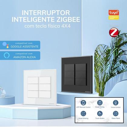 Imagem de Interruptor 4x4 com tecla fisica 6 botoes zigbee preto
