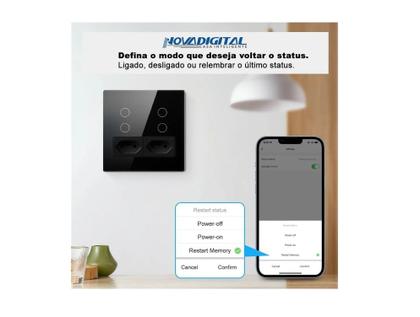 Imagem de Interruptor 4x4 com tomada 4 botões preto novadigital