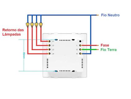 Imagem de Interruptor 4x4 com tomada 4 botões preto novadigital