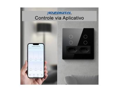 Imagem de Interruptor 4x4 com tomada 4 botões preto novadigital