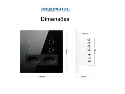 Imagem de Interruptor 4x4 com tomada 4 botões preto novadigital