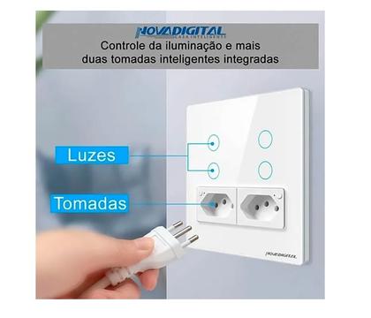 Imagem de Interruptor 4x4 com tomada 4 botões preto novadigital