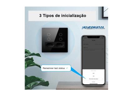 Imagem de Interruptor 4x4 com tomada 4 botões preto novadigital