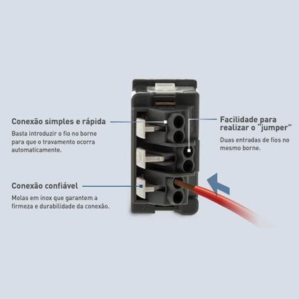 Imagem de Interruptor 4x4 Preto 3 Teclas Simples Led Com Tomada 10A PIAL Plus+