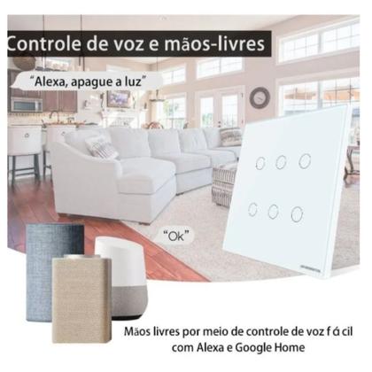 Imagem de Interruptor 6 Botões Smart Touch Led Wifi Rf433 Alexa Google