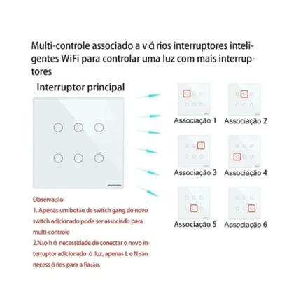 Imagem de Interruptor 6 Botões Smart Touch Led Wifi Rf433 Alexa Google