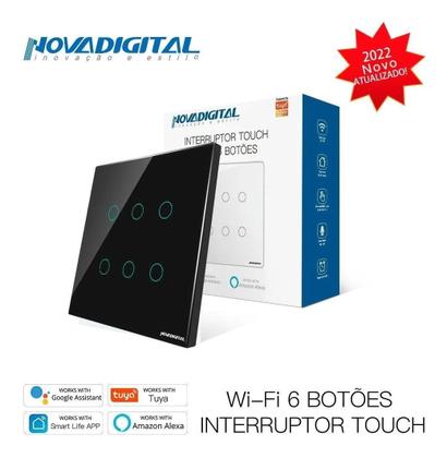 Imagem de Interruptor 6 Teclas Preto Touch Wi-fi Novadigital Tuya