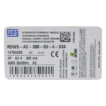 Imagem de Interruptor 63A 300mA DR Diferencial Residual Weg Tetrapolar