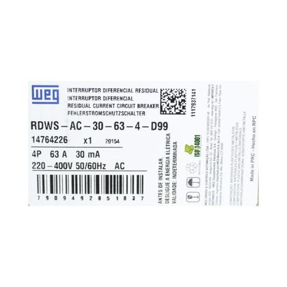 Imagem de Interruptor 63A 30mA DR Diferencial Residual Weg Tetrapolar