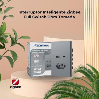 Imagem de Interruptor C/ Tomada Inteligente Zigbee 1 Botão Linha Safira Novadigital