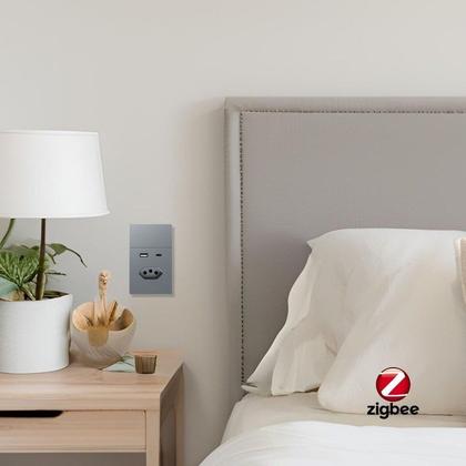 Imagem de Interruptor C/ Tomada Inteligente Zigbee 1 Botão Linha Safira Novadigital