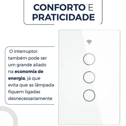 Imagem de Interruptor Casa Inteligente Wifi 3 Botões Touch Led Alexa Smart File Tuya