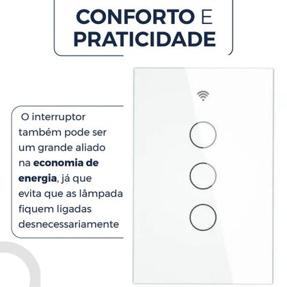 Imagem de Interruptor Casa Inteligente Wifi 3 Botões Touch Led Alexa Smart File Tuya