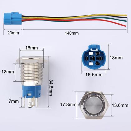 Imagem de Interruptor com botão de pressão DMWD 16mm 12V-24V 1NO 1NC à prova d'água