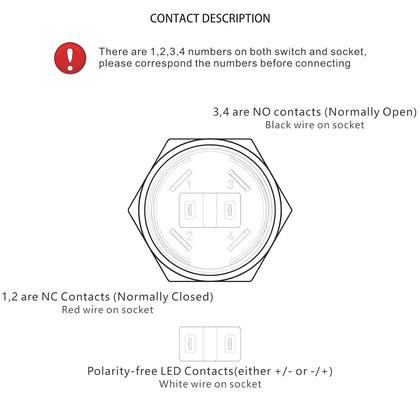 Imagem de Interruptor com botão de pressão KWONONG LED de aço inoxidável IP67 5-24V 20A