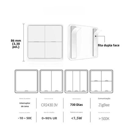 Imagem de Interruptor de Automação Tuya Zigbee - 4 Gangues, 12 Cenas, Sem Fio e com Bateria