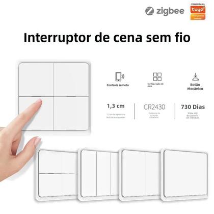 Imagem de Interruptor de Automação Tuya Zigbee - 4 Gangues, 12 Cenas, Sem Fio e com Bateria