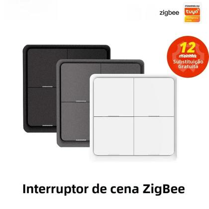 Imagem de Interruptor de Automação Tuya Zigbee - 4 Gangues, 12 Cenas, Sem Fio e com Bateria