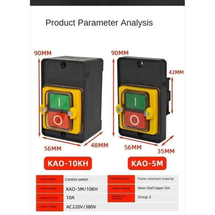 Imagem de Interruptor De Botão À Prova d'Água 10A 250V 380V Para Máquina De Corte, Furadeira De Bancada, Motor