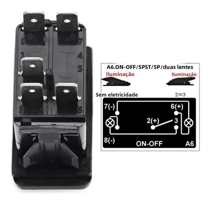 Imagem de Interruptor De Botão Tipo Rocker À Prova d'Água 12V 24V Com 5 Pinos, Interruptor De Luz LED Para