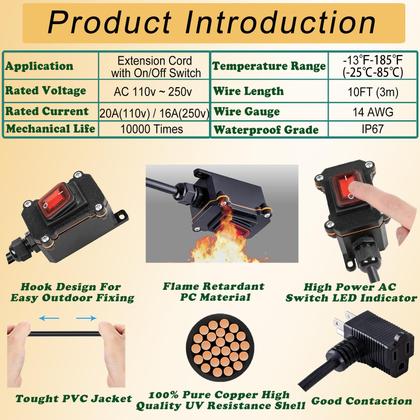 Imagem de Interruptor de cabo em linha Karl-Kers IP67, cabo impermeável de 10 pés