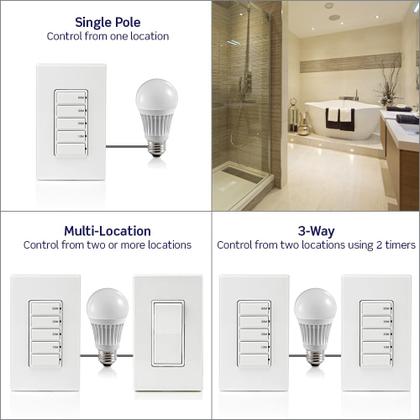 Imagem de Interruptor de contagem regressiva Leviton DT260-1LW para luzes de banheiro