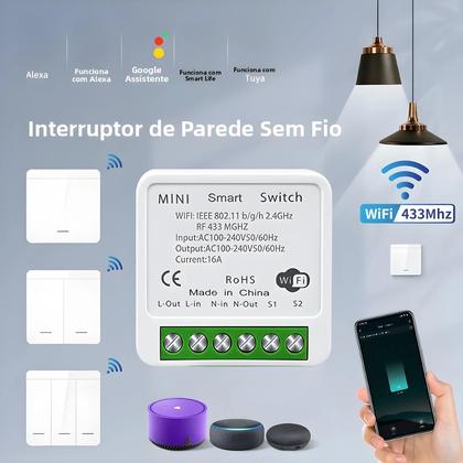 Imagem de Interruptor De Controle Por Voz Smart WiFi RF 433MHz Tuya Alexa Google Alice Painel De Parede Sem