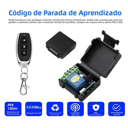 Imagem de Interruptor De Controle Remoto Sem Fio 12V 1CH Receptor 3CH Transmissor Relé De 10A Para Fechadura