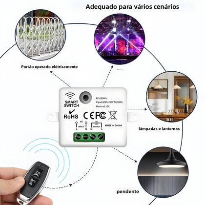 Imagem de Interruptor De Controle Remoto Sem Fio RF 433MHz Para Casa Inteligente, Mini Relé De 10A,