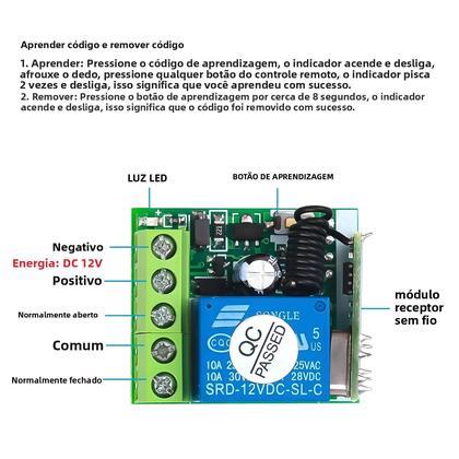 Imagem de Interruptor De Controle Remoto Sem Fio Universal 433Mhz Módulo Receptor De Relé 1CH DC 12V KEBIDU RF