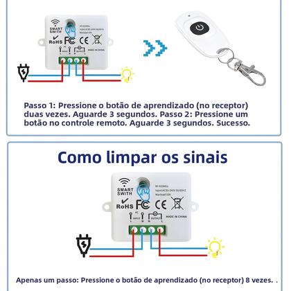 Imagem de Interruptor De Controle Remoto Sem Fio Universal 433MHz, Receptor RF Para Luz, Ventilador, Motor,
