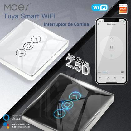 Imagem de Interruptor De Cortina Com Painel De Toque De Vidro Inteligente WiFi RF433 2.5D Para Persianas E