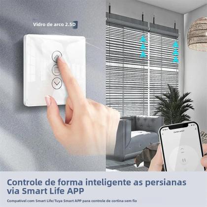 Imagem de Interruptor De Cortina De Vidro Touch WiFi Inteligente RF433 2.5D Para Persianas Rolô Alexa Google