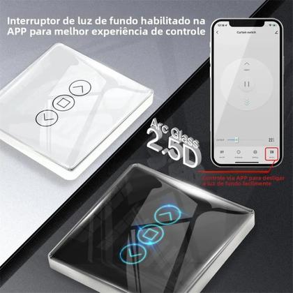 Imagem de Interruptor De Cortina De Vidro Touch WiFi Inteligente RF433 2.5D Para Persianas Rolô Alexa Google