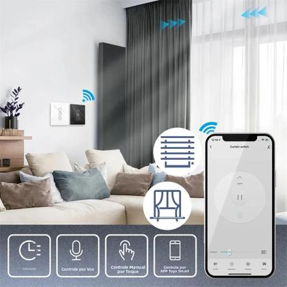 Imagem de Interruptor De Cortina De Vidro Touch WiFi Inteligente RF433 2.5D Para Persianas Rolô Alexa Google
