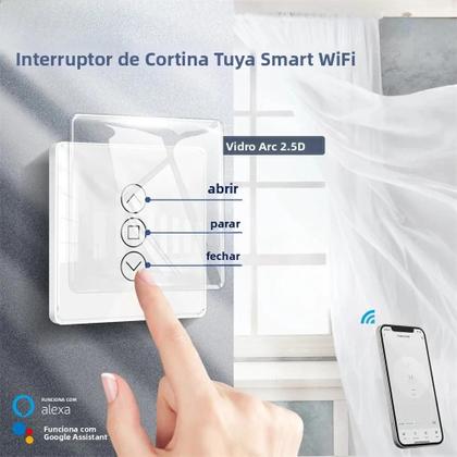 Imagem de Interruptor De Cortina De Vidro Touch WiFi Inteligente RF433 2.5D Para Persianas Rolô Alexa Google