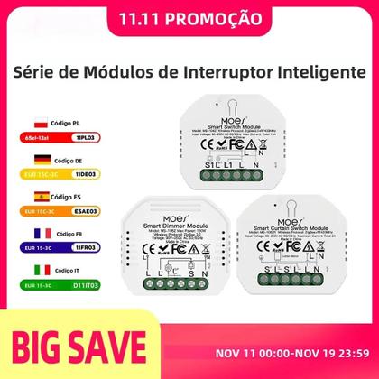 Imagem de Interruptor De Cortina Dimmer ZigBee Inteligente Controle Remoto via App Smart Life Para Alexa E