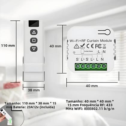 Imagem de Interruptor de Cortina Inteligente WiFi 433MHz Tuya - Controle Remoto via Alexa e Google Home