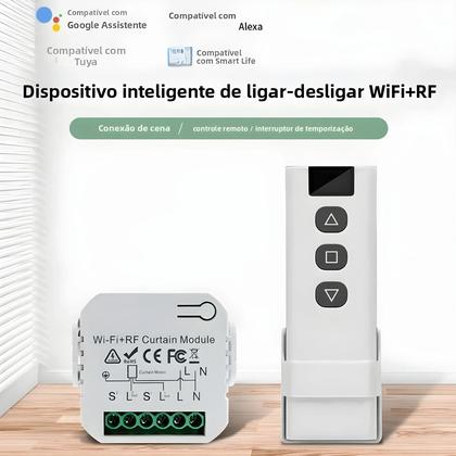 Imagem de Interruptor De Cortina Inteligente WiFi Controle Remoto RF 433MHz Funciona Com Alexa Google Home