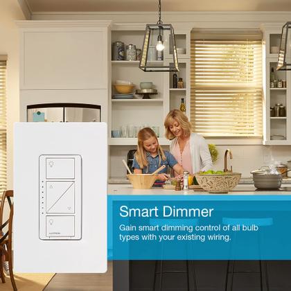 Imagem de Interruptor de dimmer inteligente Lutron Caseta 150 W LED, pacote com 2 unidades, amêndoa clara