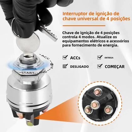 Imagem de Interruptor De Ignição Universal De 4 Posições 12v Para Trator, Empilhadeira, Caminhão, Carro,