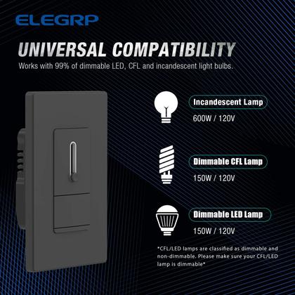 Imagem de Interruptor de intensidade ELEGRP Slide para LED regulável 150W, CFL 150W