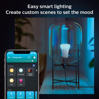 Imagem de Interruptor de intensidade inteligente Philips Hue com controle remoto + lâmpadas inteligentes Philips Hue White e Color Ambiance A19 60W