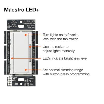 Imagem de Interruptor de intensidade Lutron Maestro LED+ 150 W branco (pacote com 3)