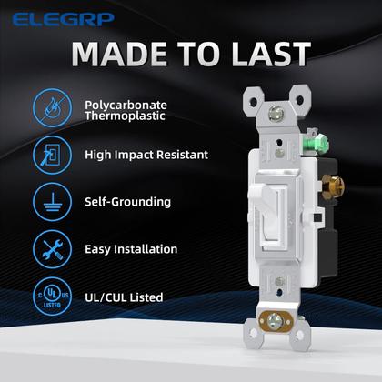 Imagem de Interruptor de luz alternativo ELEGRP de 3 vias 15A 120V AC com aterramento automático