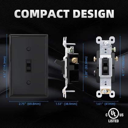 Imagem de Interruptor de luz alternativo ELEGRP de 3 vias 15A 120V AC com aterramento automático