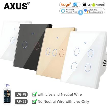 Imagem de Interruptor De Luz De Parede Inteligente WiFi RF 433mhz 220V 1/2/3/4 Gang Compatível Com Tuya Alexa