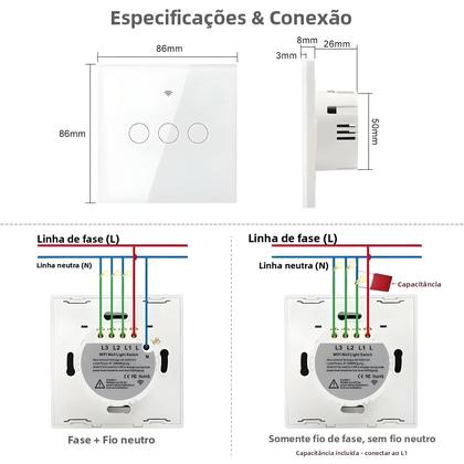 Imagem de Interruptor De Luz De Parede Inteligente WiFi RF 433mhz 220V 1/2/3/4 Gang Compatível Com Tuya Alexa