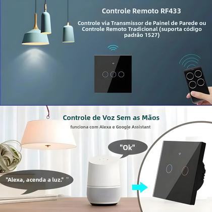 Imagem de Interruptor De Luz De Parede Inteligente WiFi RF 433mhz 220V 1/2/3/4 Gang Compatível Com Tuya Alexa